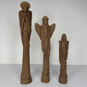TNT Unfinished Set of Three Christmas Angels Resin Pecan Shell Figurines